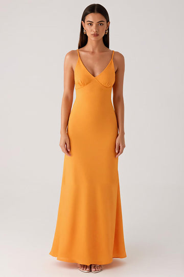 Yellow Spaghetti Straps Chiffon Formal Dress